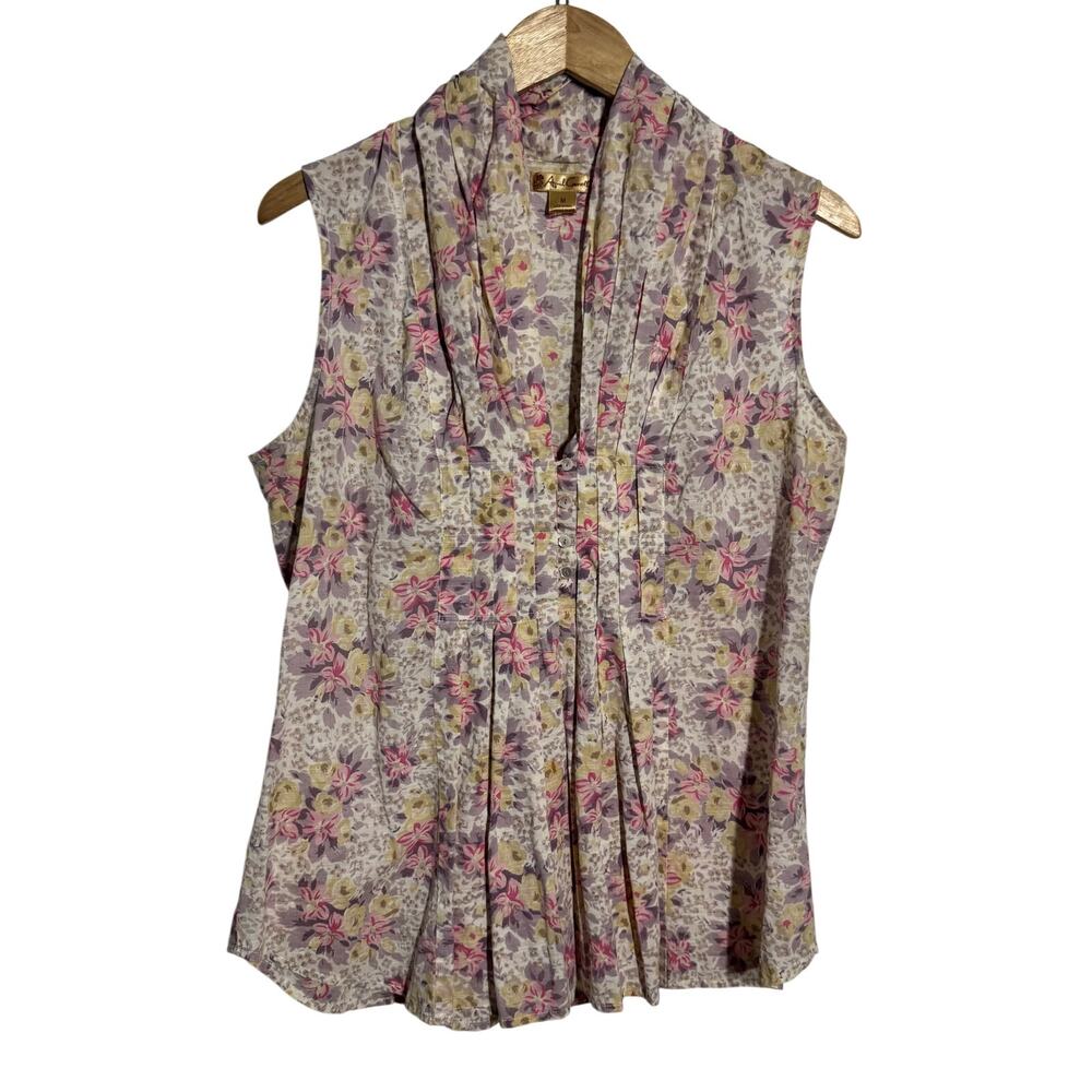April Cornell Cameo Sleeveless Blouse Women M Floral Cottage Cotton Prep Spring